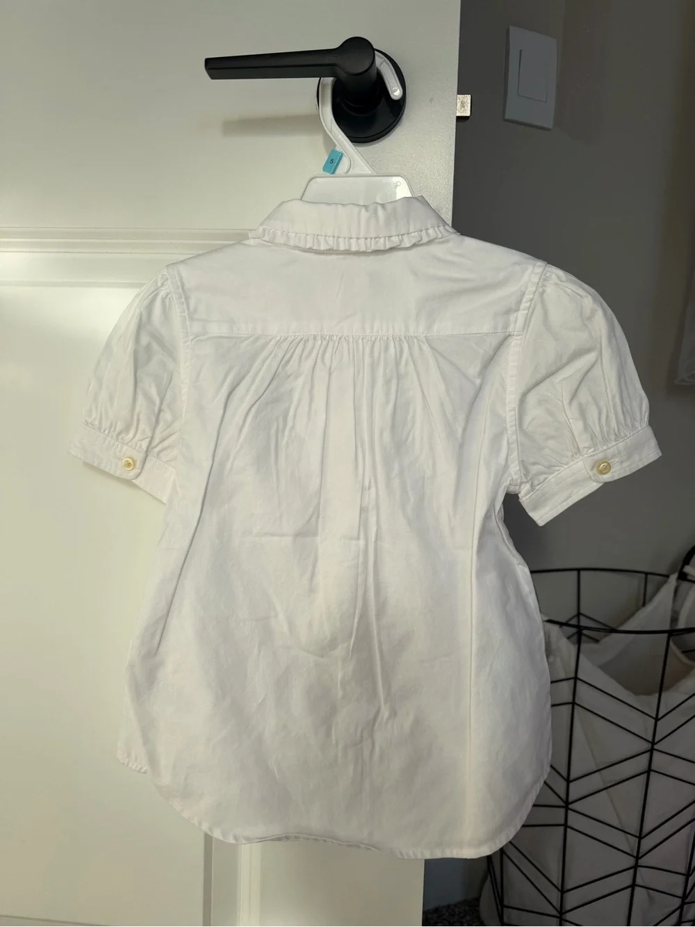 Ralph Lauren White Short-Sleeve Ruffle Collar Button-Down Shirt